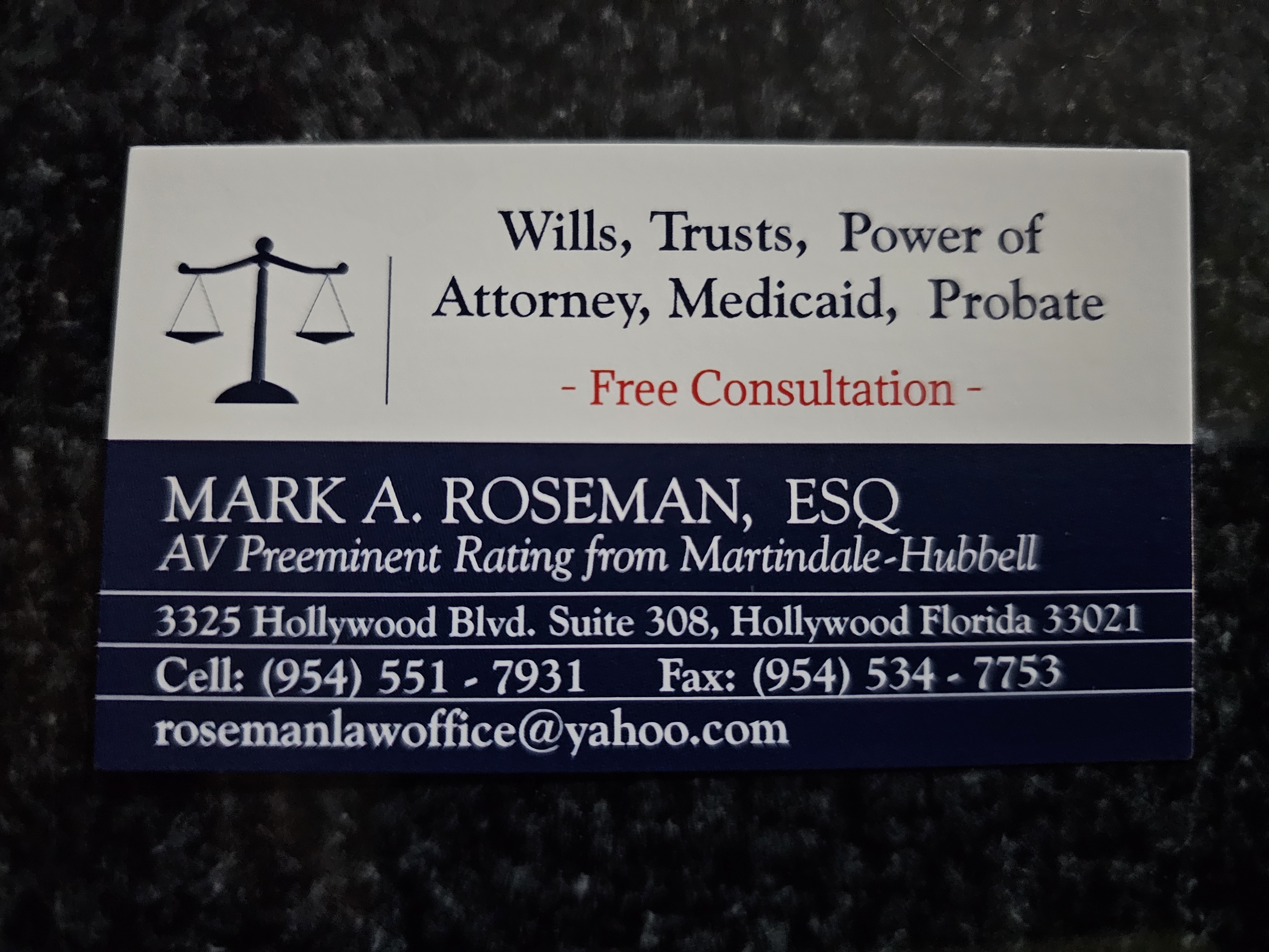 Front of business card