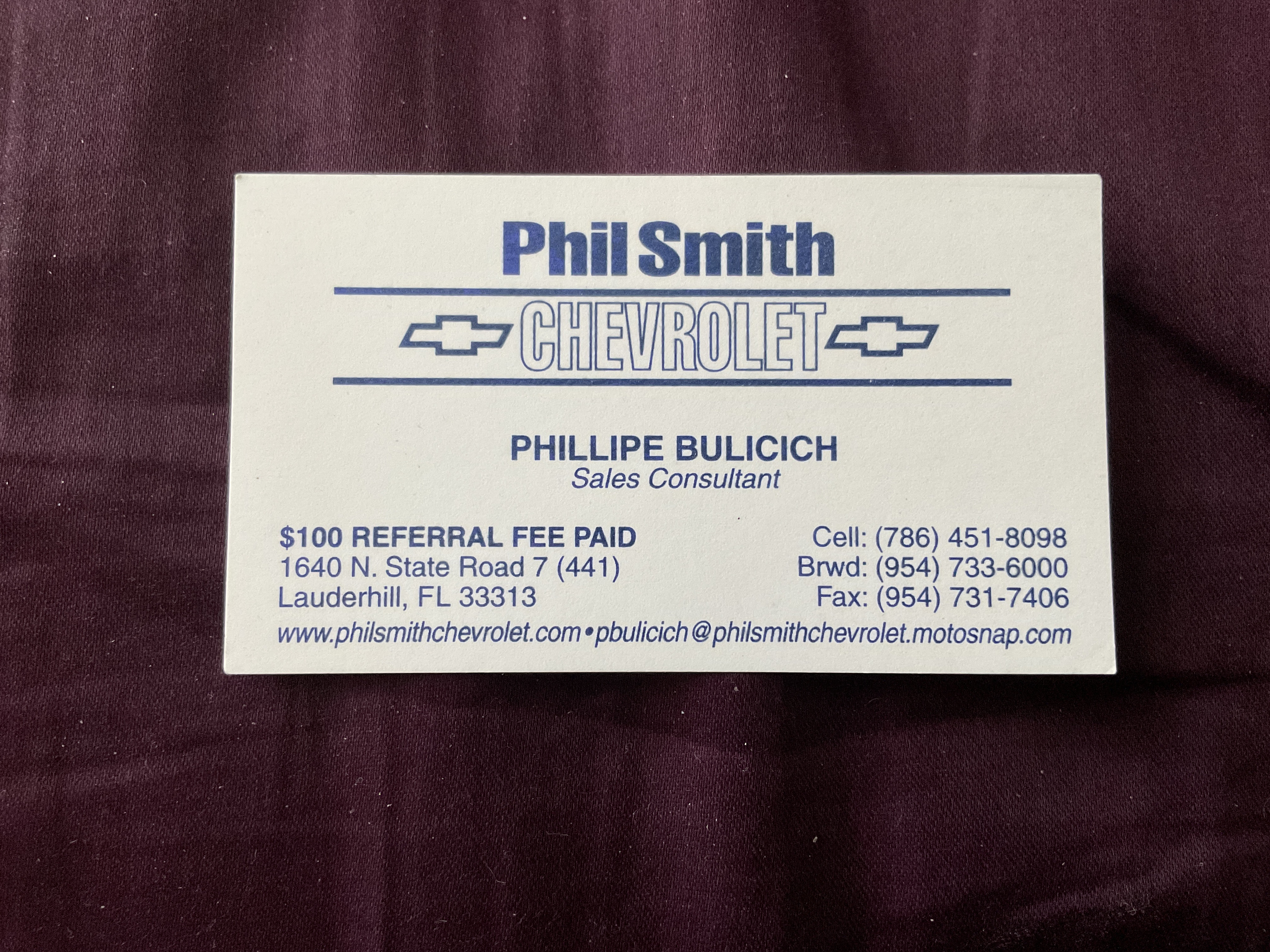 Front of business card