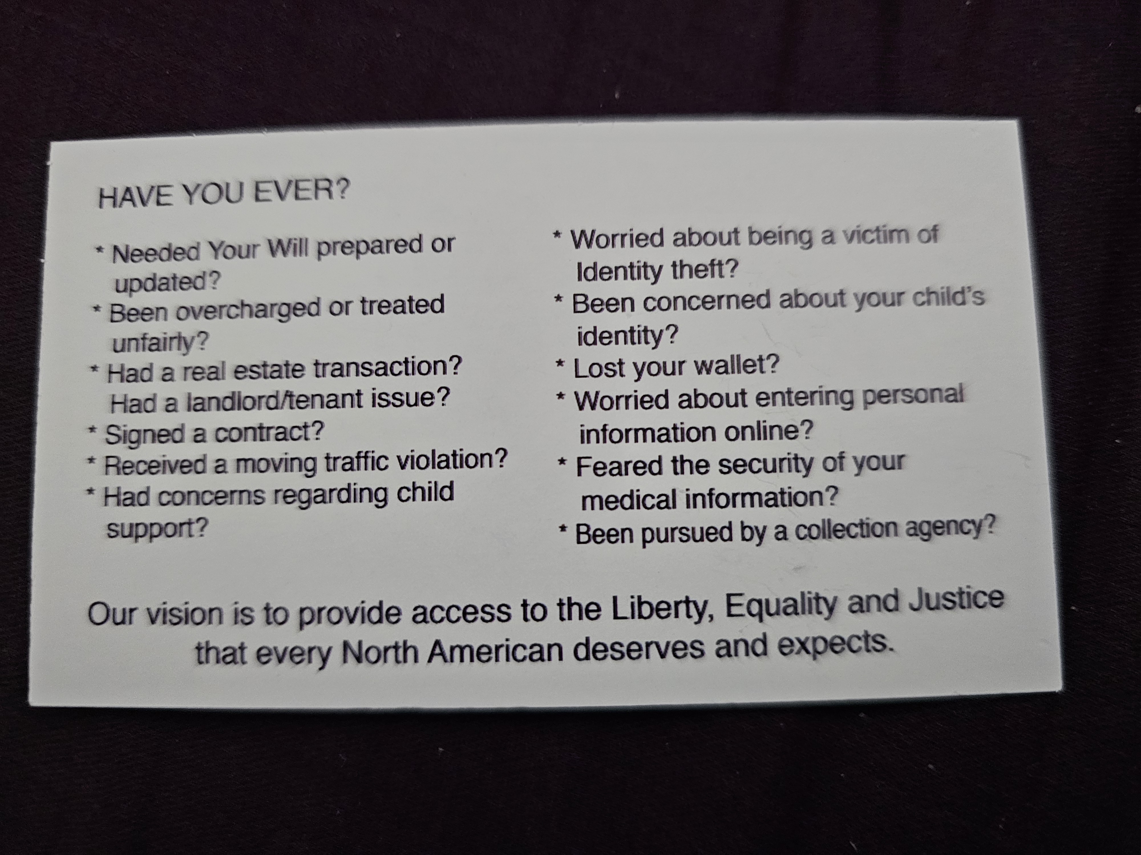 Back of business card