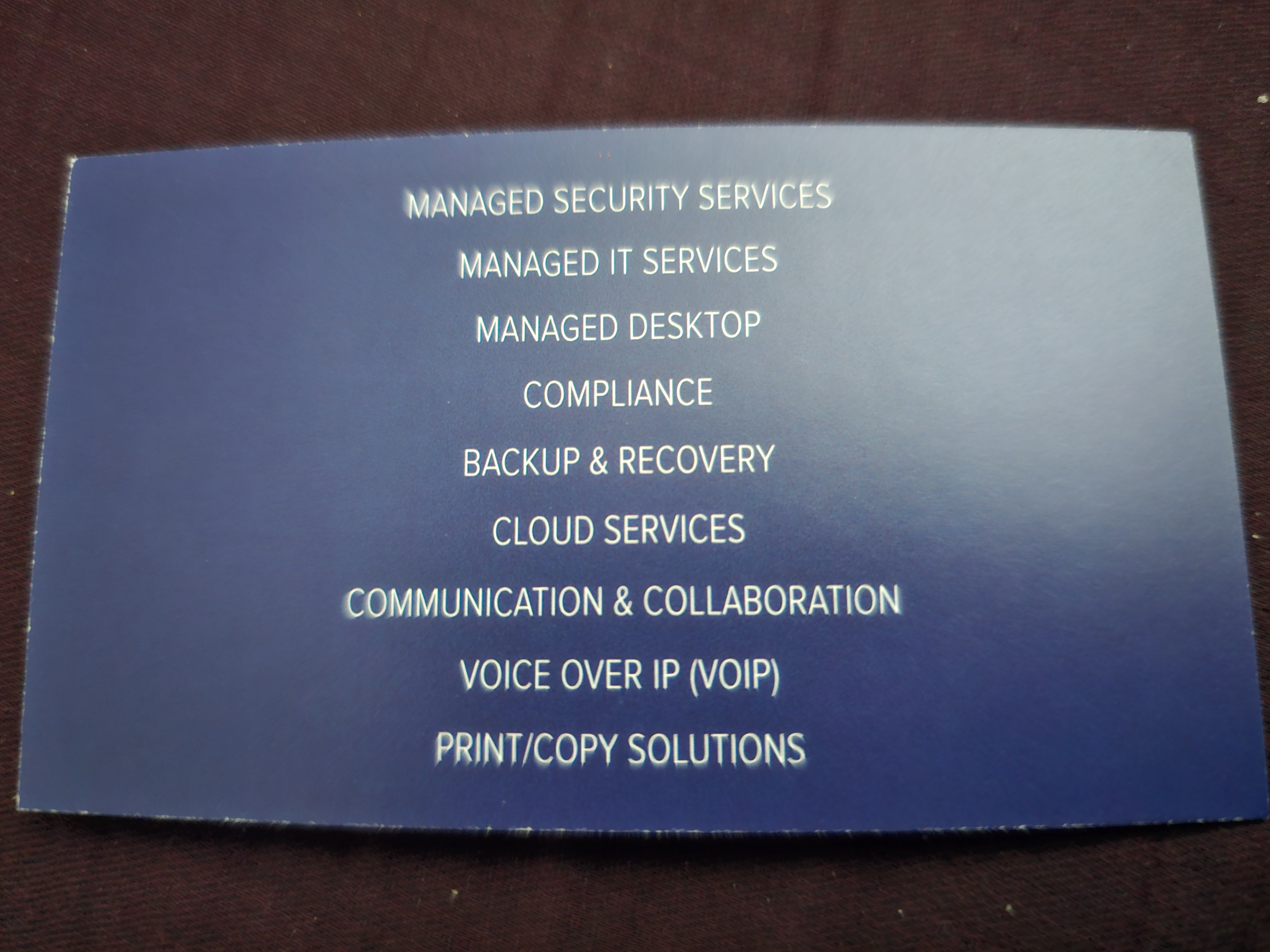 Back of business card