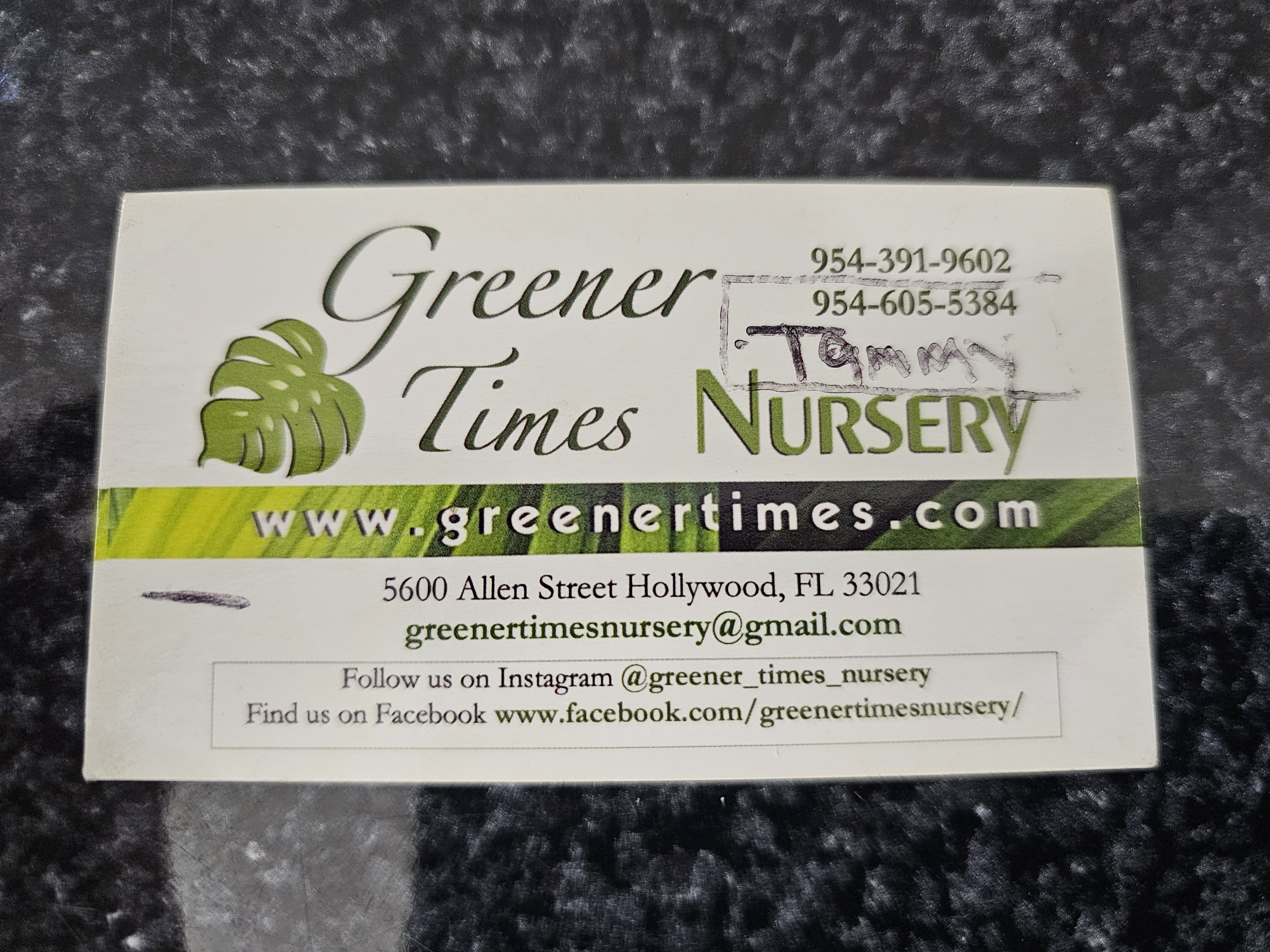 Front of business card